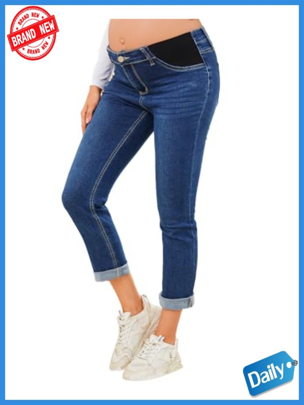 Maternity Jeans for Women Comfy Stretch Slim Mid-Rise Under Belly Denim with